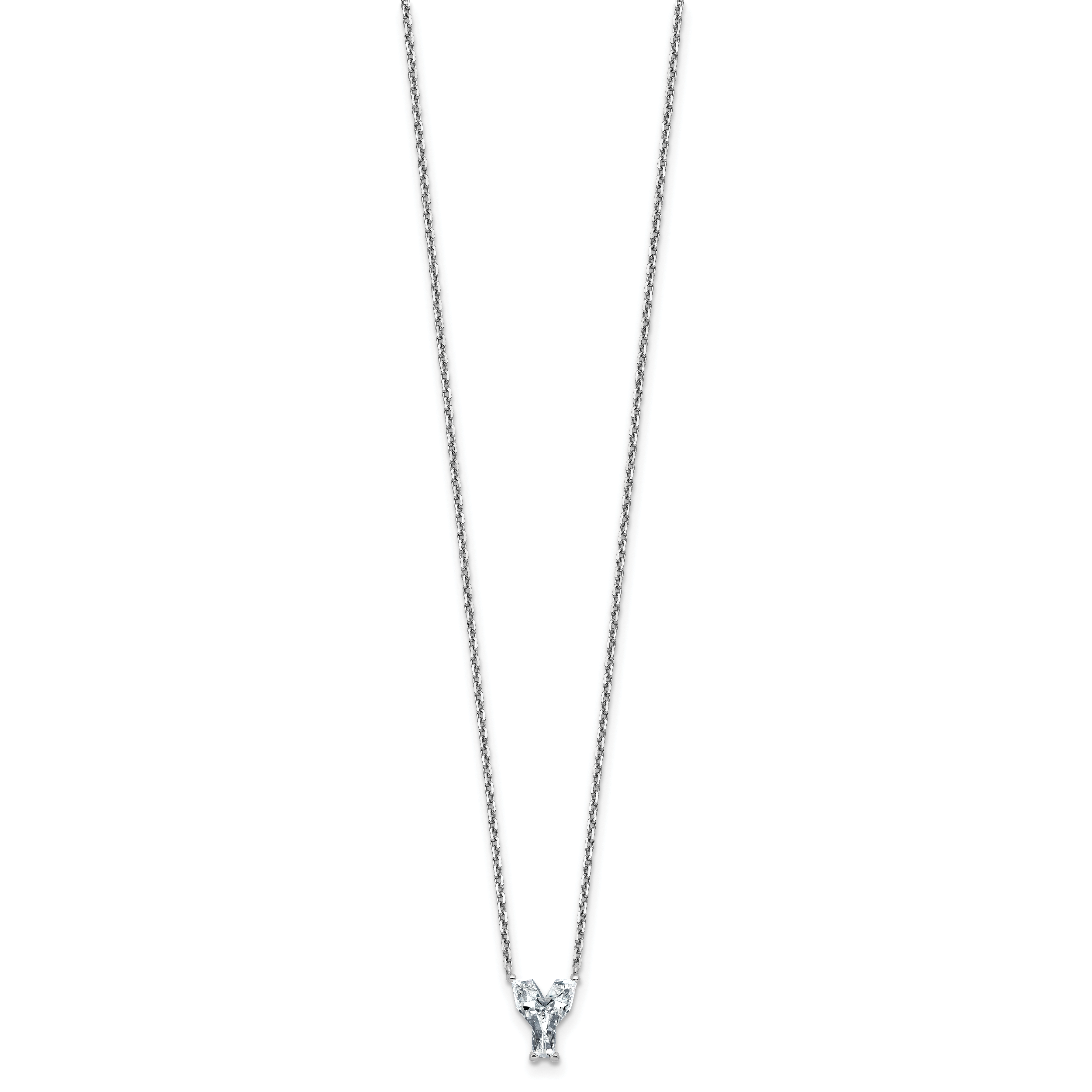14k White Gold 1 3/4 carat Lab Grown Diamond VS+ F+ Complete Letter Y Single Stone 18 inch Initial Necklace