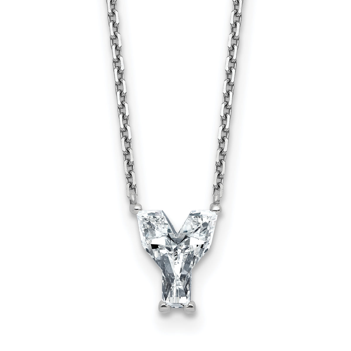14k White Gold 1 3/4 carat Lab Grown Diamond VS+ F+ Complete Letter Y Single Stone 18 inch Initial Necklace