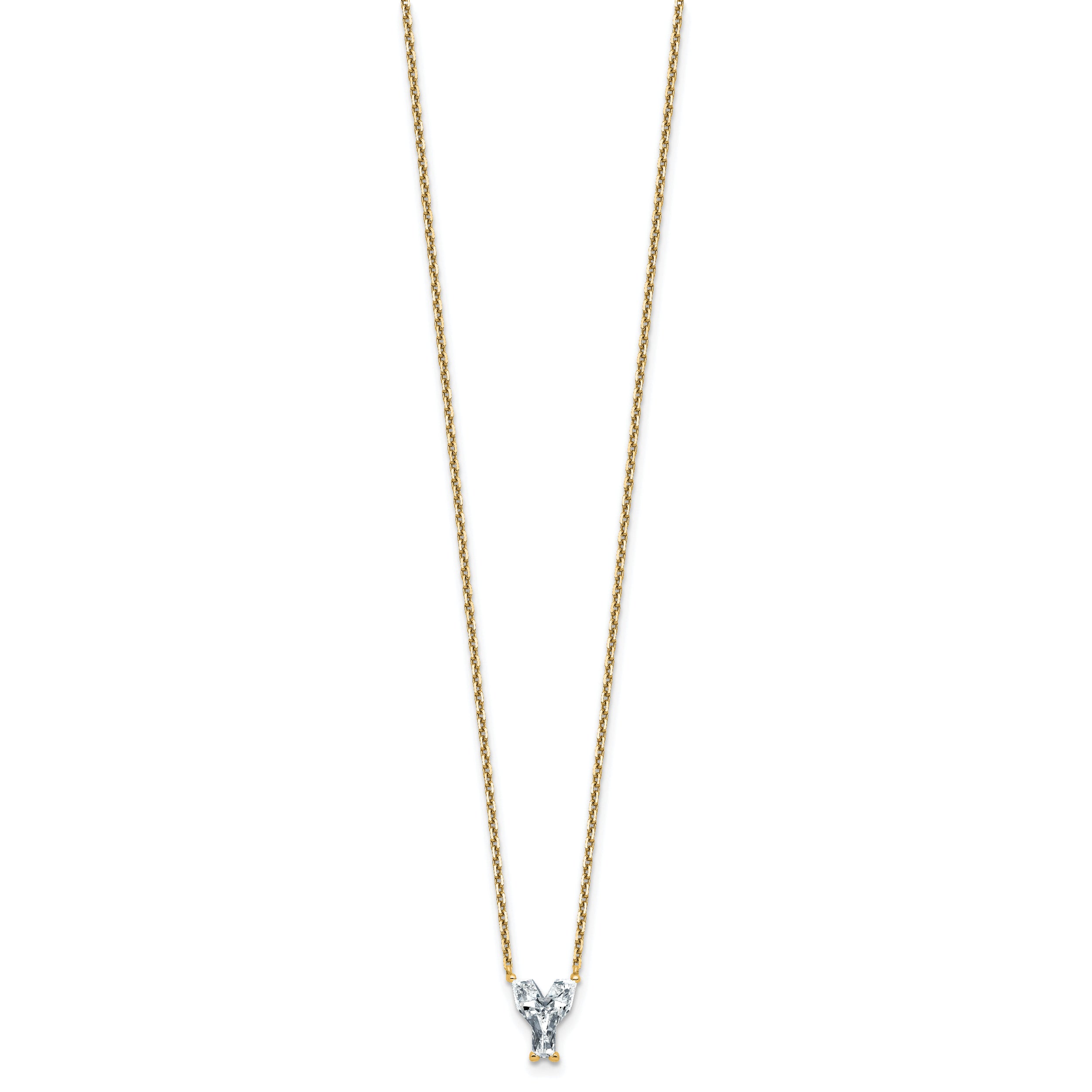 14k 1 3/4 carat Lab Grown Diamond VS+ F+ Complete Letter Y Single Stone 18 inch Initial Necklace