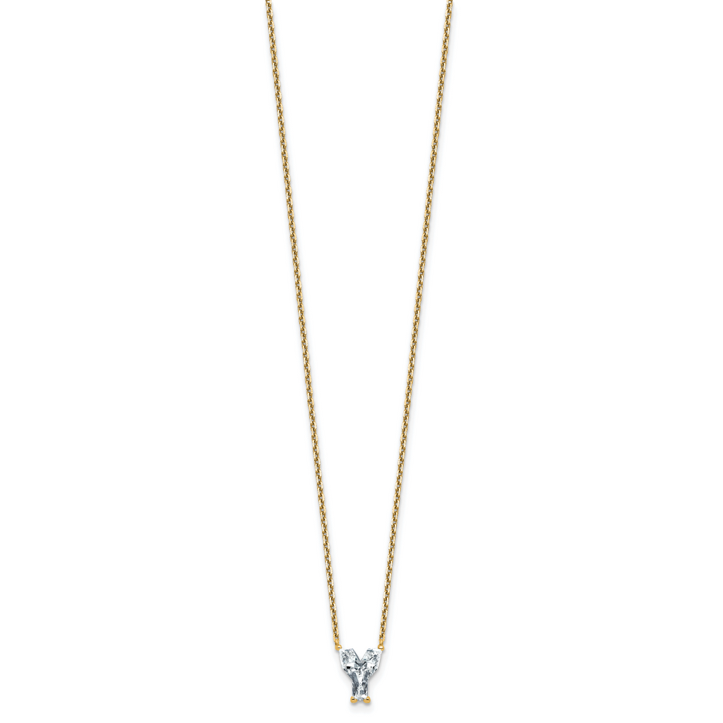 14k 1 3/4 carat Lab Grown Diamond VS+ F+ Complete Letter Y Single Stone 18 inch Initial Necklace