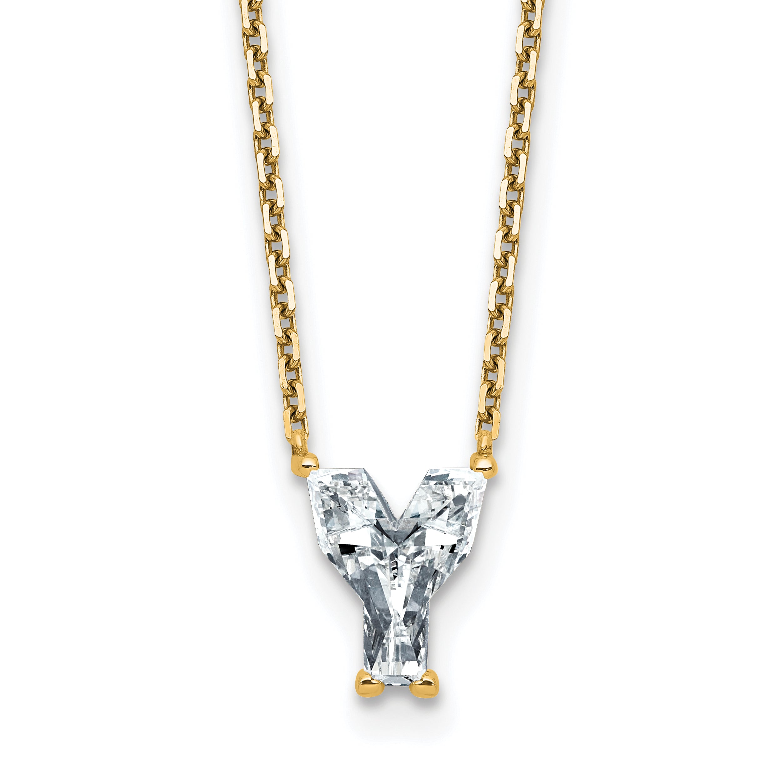 14k 1 3/4 carat Lab Grown Diamond VS+ F+ Complete Letter Y Single Stone 18 inch Initial Necklace