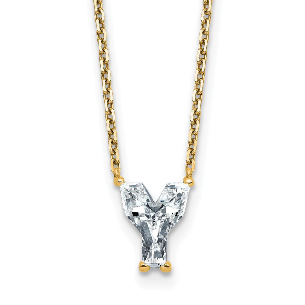 14k 1 3/4 carat Lab Grown Diamond VS+ F+ Complete Letter Y Single Stone 18 inch Initial Necklace