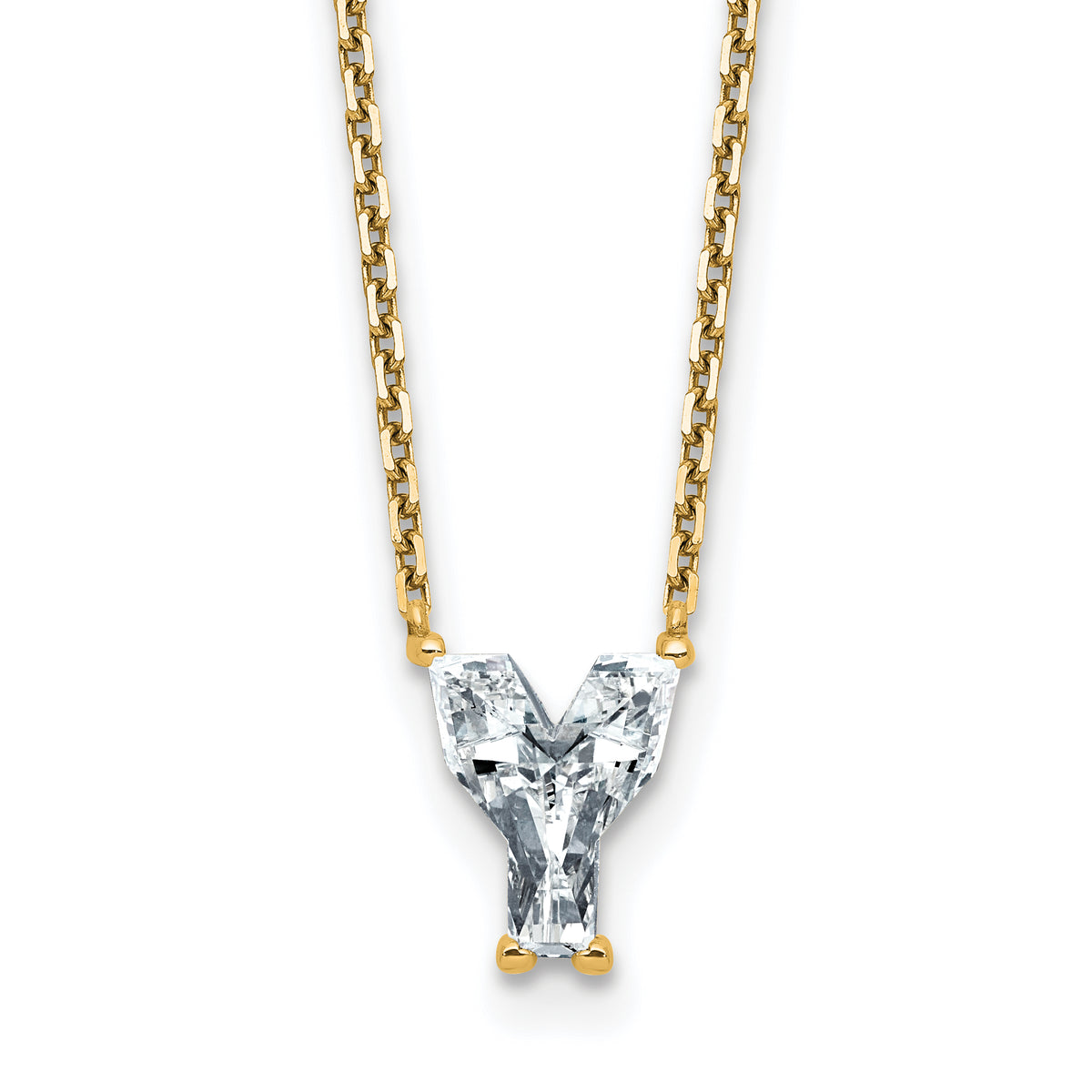 14k 1 3/4 carat Lab Grown Diamond VS+ F+ Complete Letter Y Single Stone 18 inch Initial Necklace