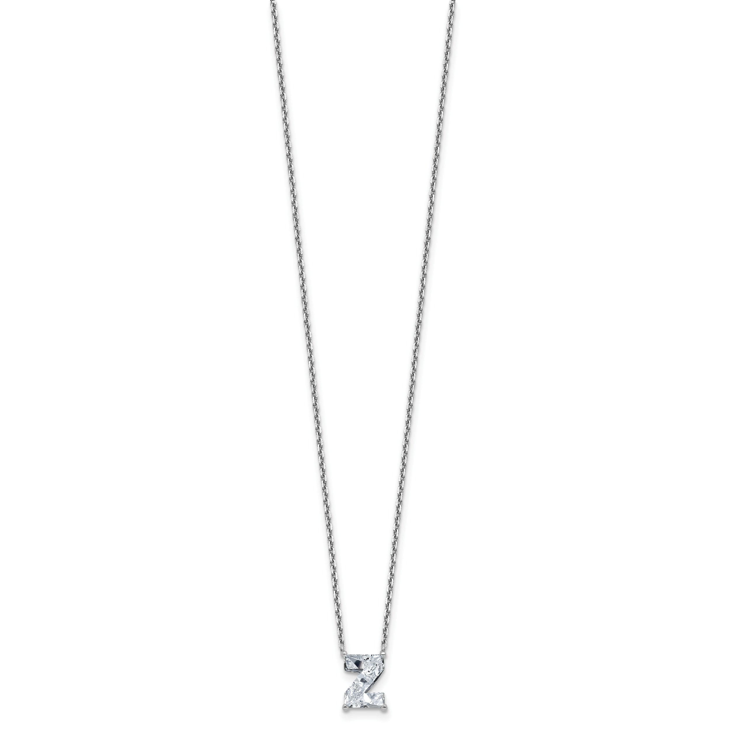 14k White Gold 1 7/8 carat Lab Grown Diamond VS+ F+ Complete Letter Z Single Stone 18 inch Initial Necklace