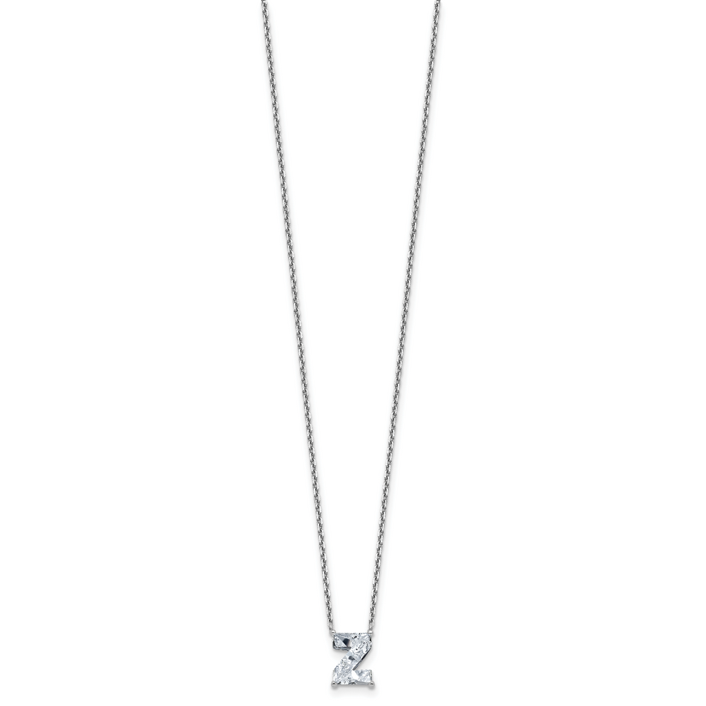 14k White Gold 1 7/8 carat Lab Grown Diamond VS+ F+ Complete Letter Z Single Stone 18 inch Initial Necklace