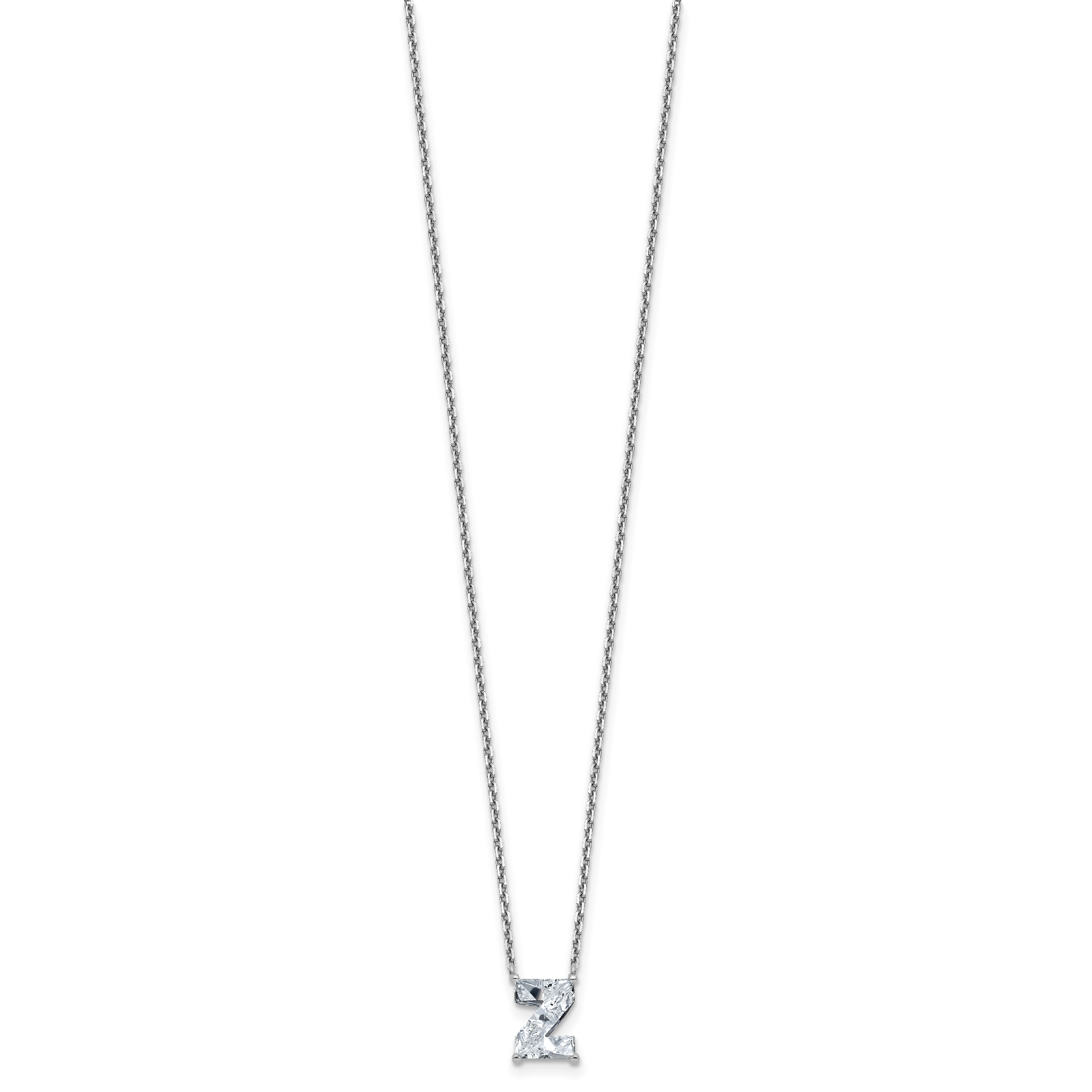 14k White Gold 1 7/8 carat Lab Grown Diamond VS+ F+ Complete Letter Z Single Stone 18 inch Initial Necklace