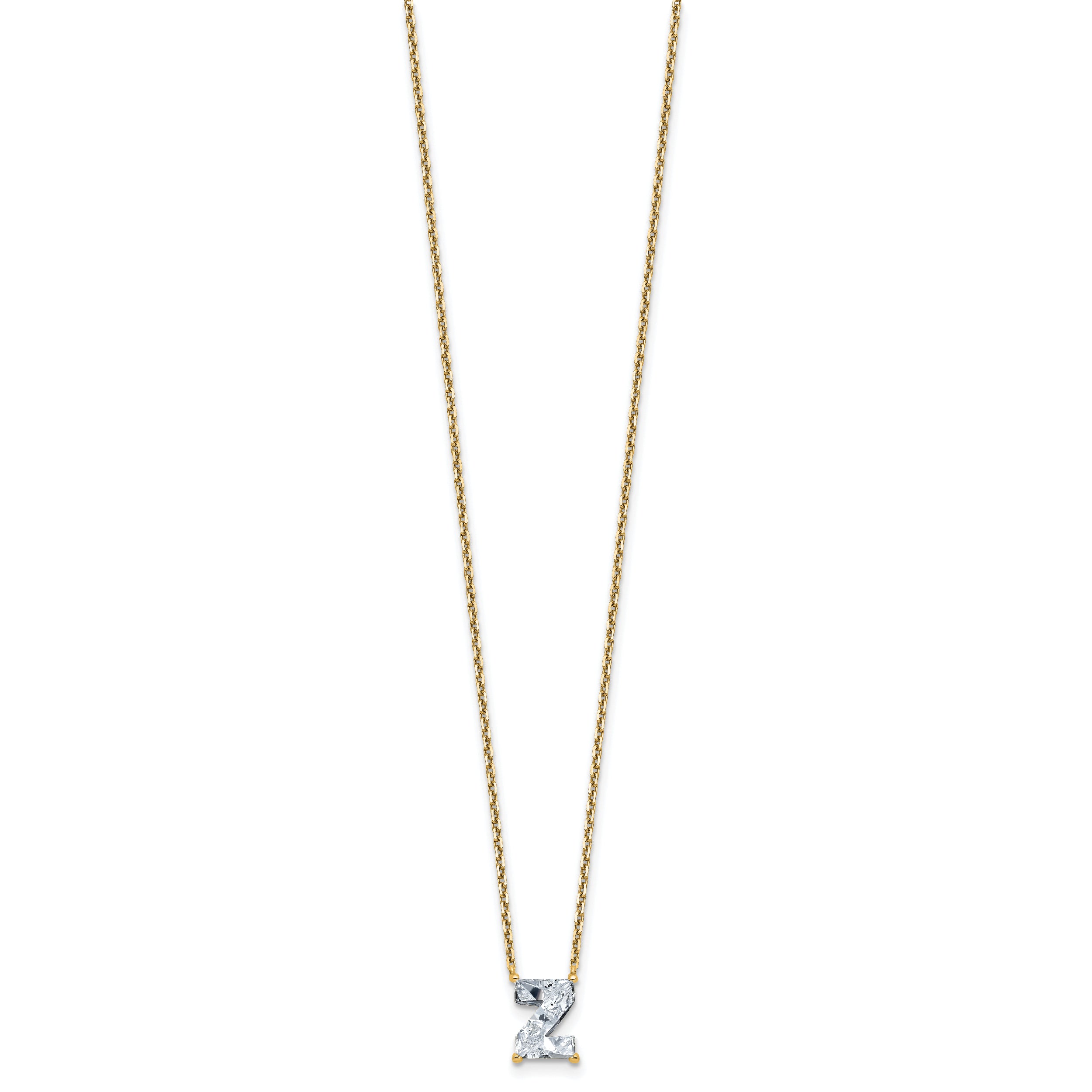 14k 1 7/8 carat Lab Grown Diamond VS+ F+ Complete Letter Z Single Stone 18 inch Initial Necklace