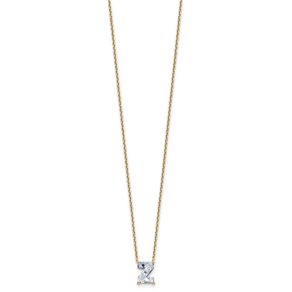 14k 1 7/8 carat Lab Grown Diamond VS+ F+ Complete Letter Z Single Stone 18 inch Initial Necklace