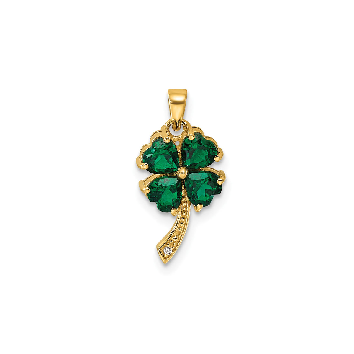 Created Emerald & Diamond Clover Pendant in 14K Yellow Gold - Sophia Jewelers