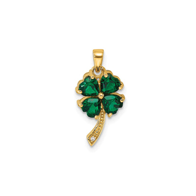 Created Emerald & Diamond Clover Pendant in 14K Yellow Gold - Sophia Jewelers