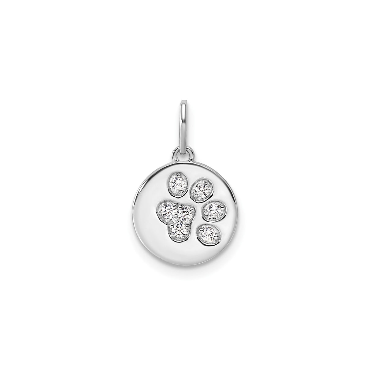 Diamond Paw Print Circle Pendant in 14K White Gold (0.09 ct. tw.) - Sophia Jewelers Main image