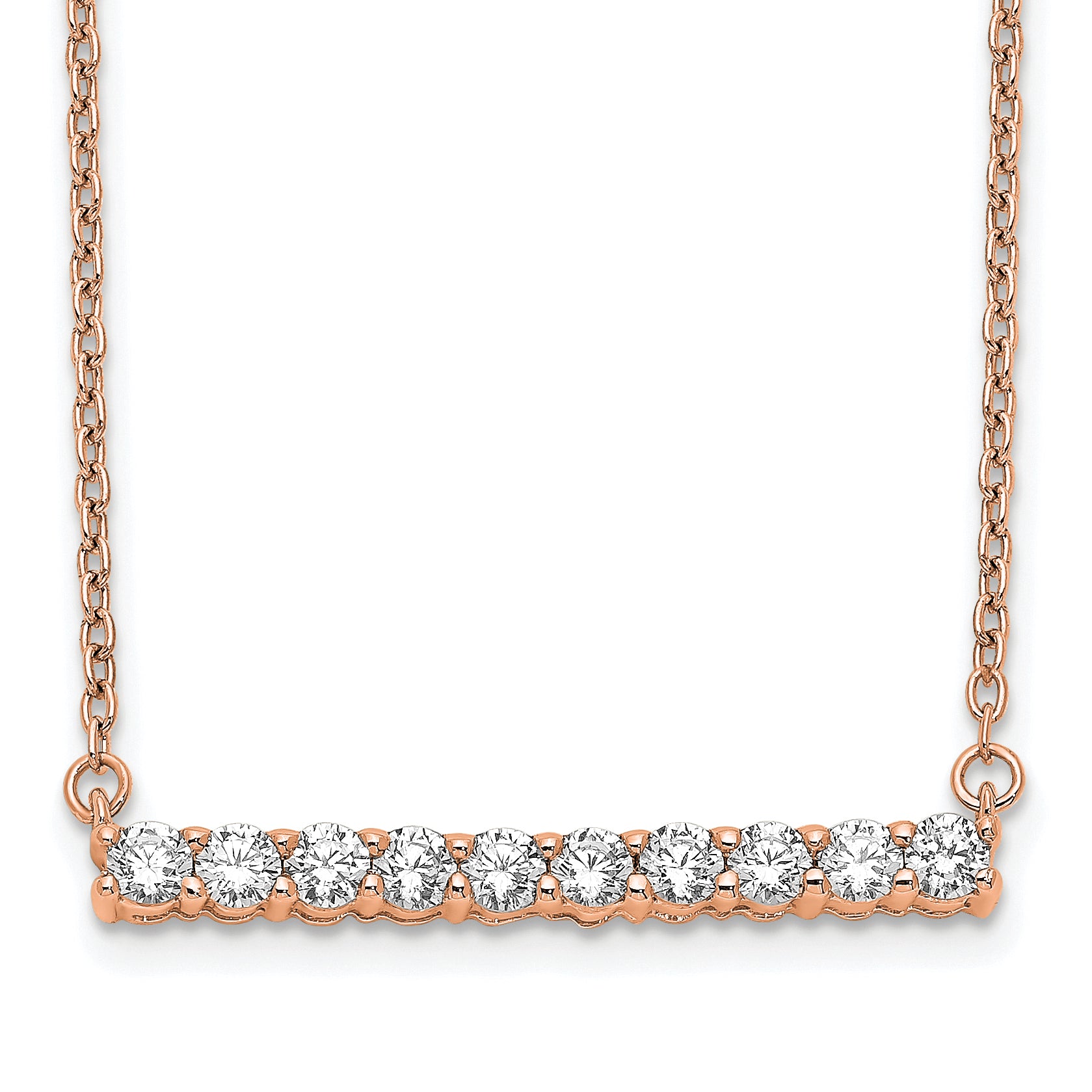 14k Rose Gold 1/2 carat Lab Grown Diamond VS/SI+ G+ Complete 18 inch Bar Necklace