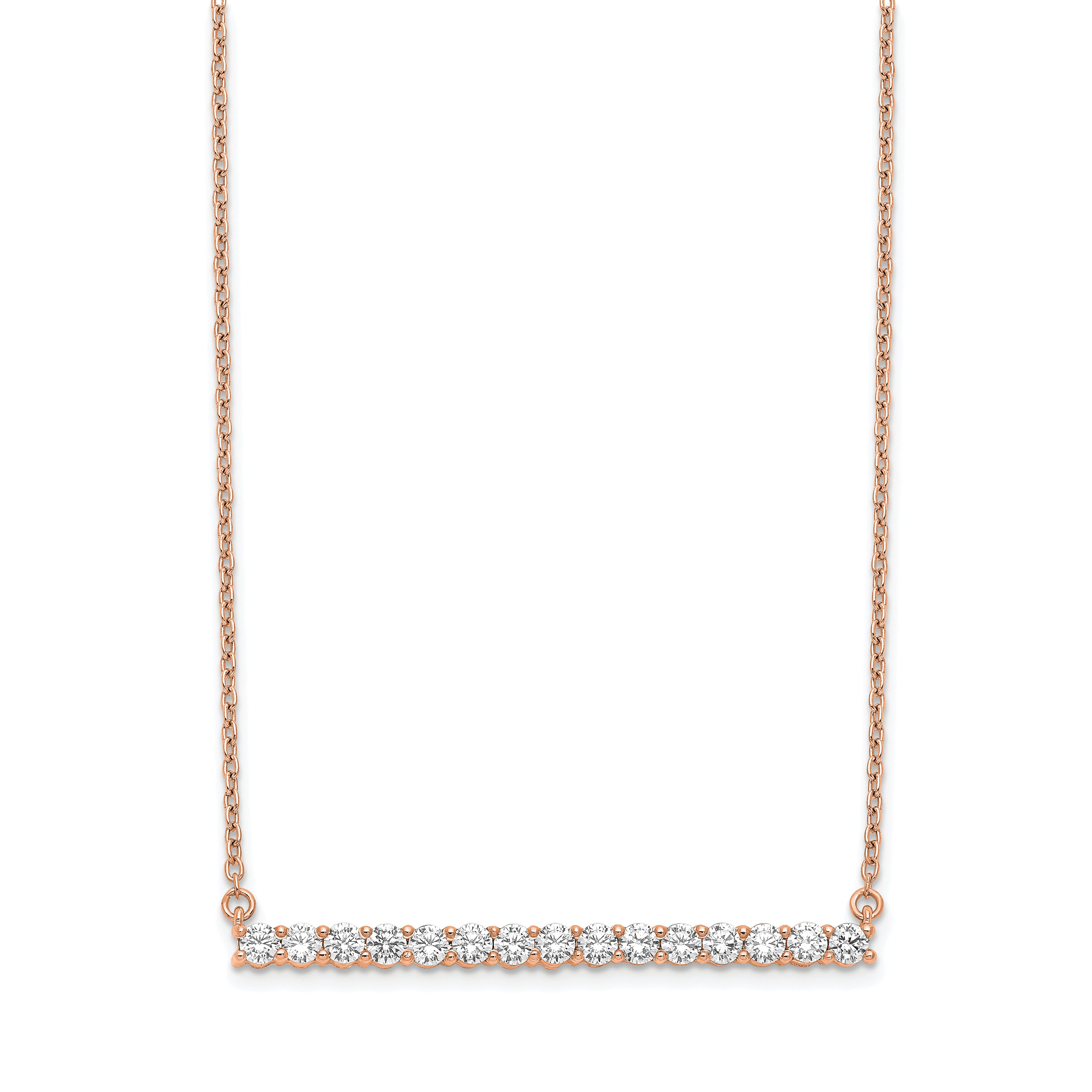 14k Rose Gold 3/4 carat Lab Grown Diamond VS/SI+ G+ 18 inch Bar Necklace