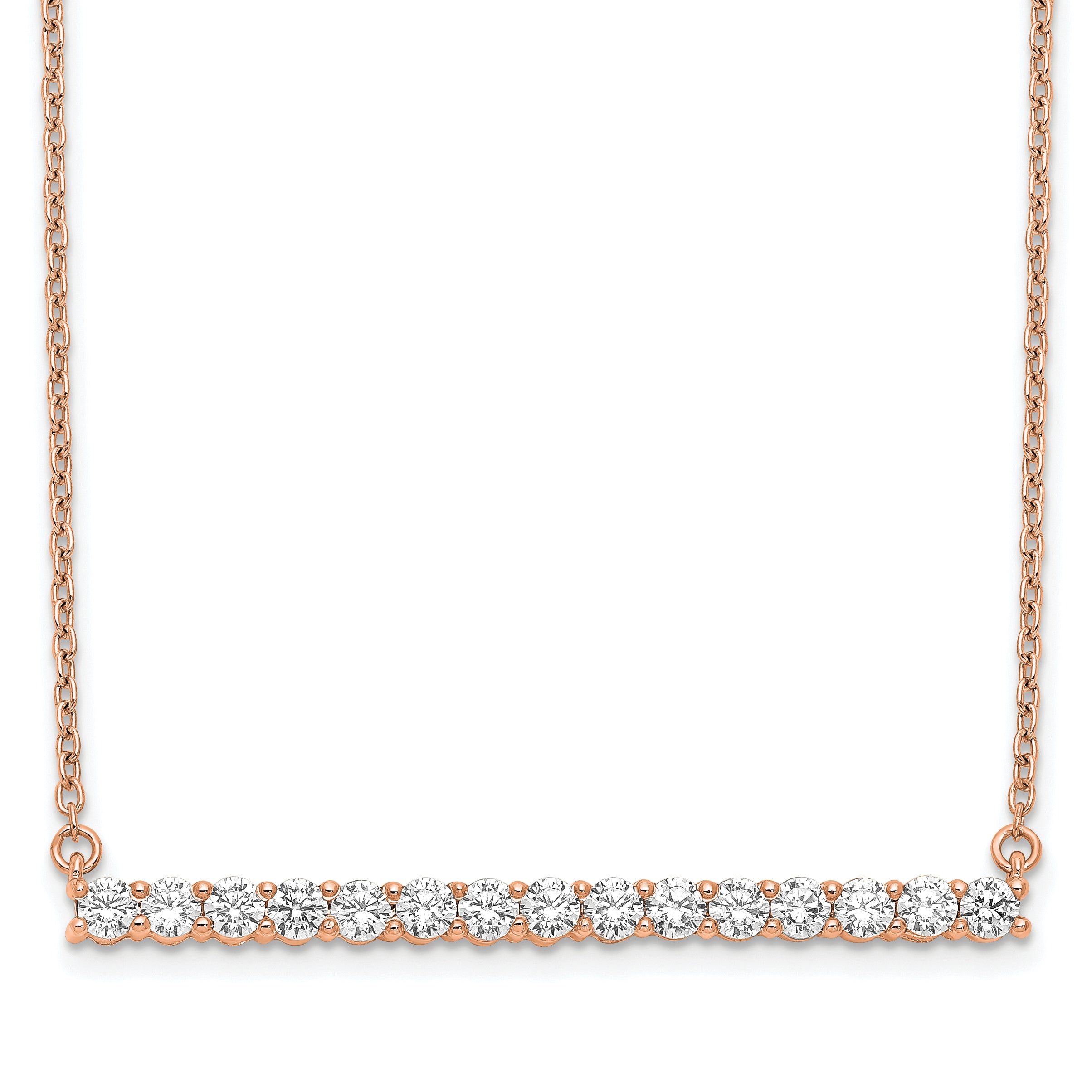 14k Rose Gold 3/4 carat Lab Grown Diamond VS/SI+ G+ 18 inch Bar Necklace