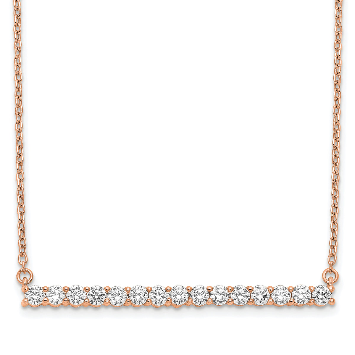 14k Rose Gold 3/4 carat Lab Grown Diamond VS/SI+ G+ 18 inch Bar Necklace