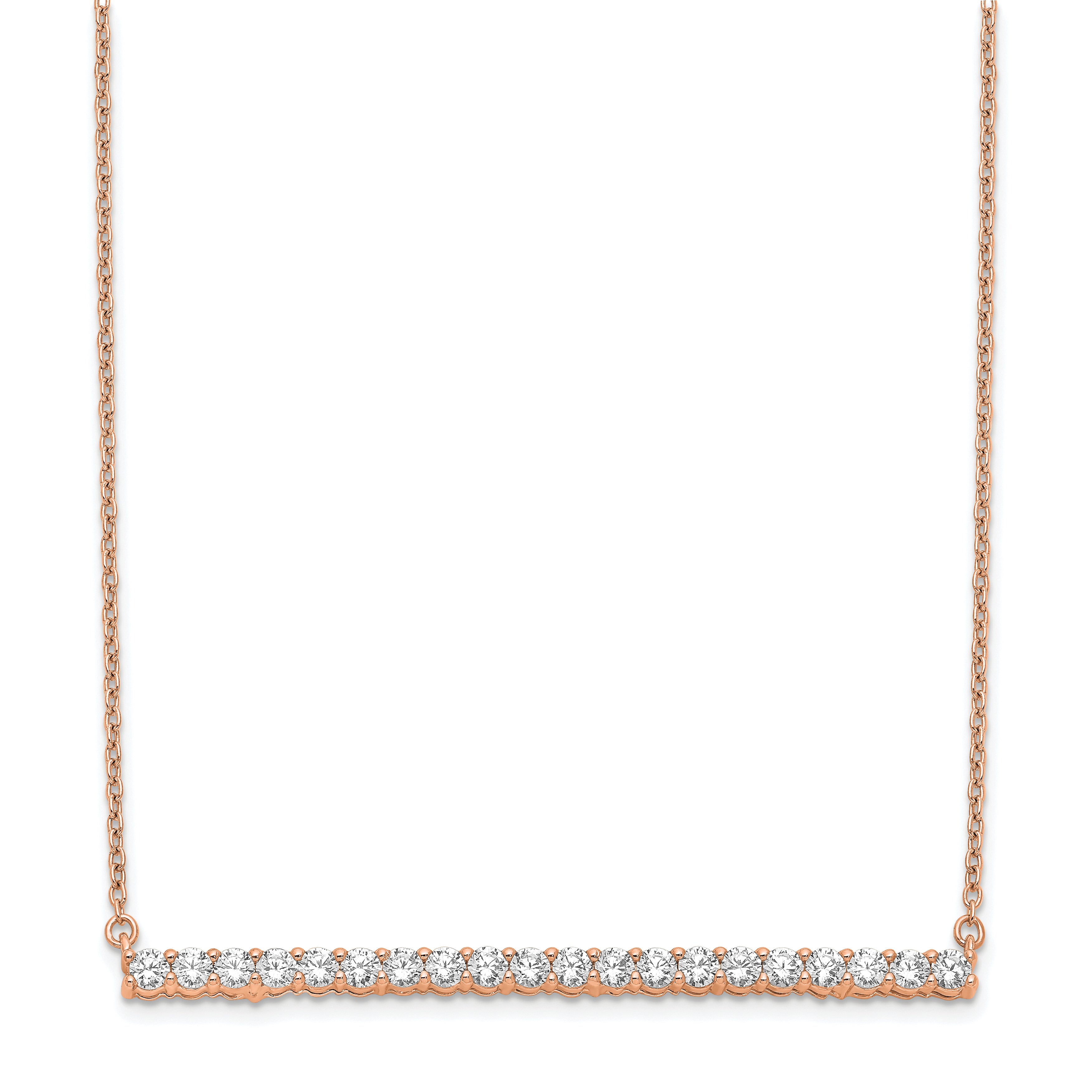 14k Rose Gold 1 carat Lab Grown Diamond VS/SI+ G+ 18 inch Bar Necklace