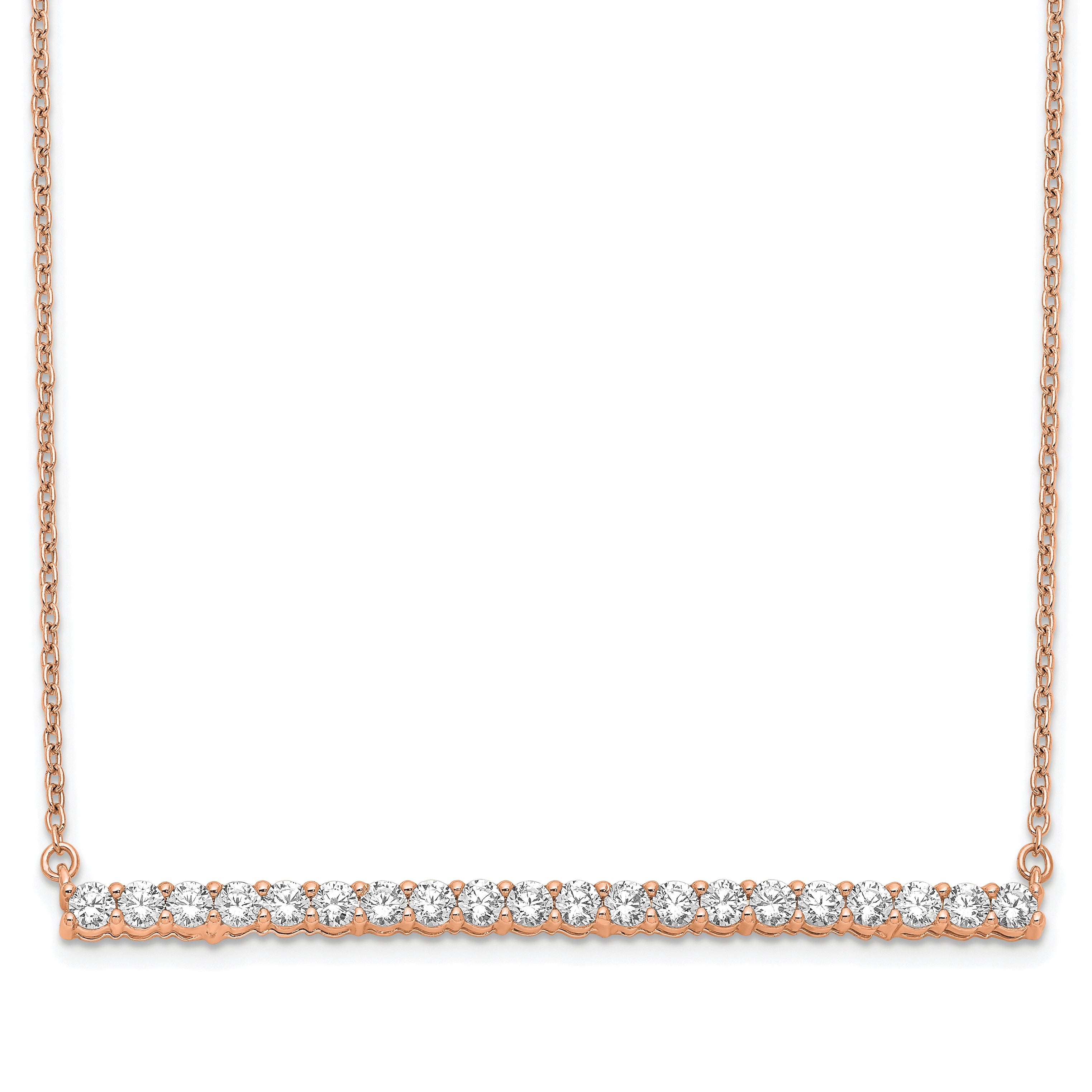 14k Rose Gold 1 carat Lab Grown Diamond VS/SI+ G+ 18 inch Bar Necklace