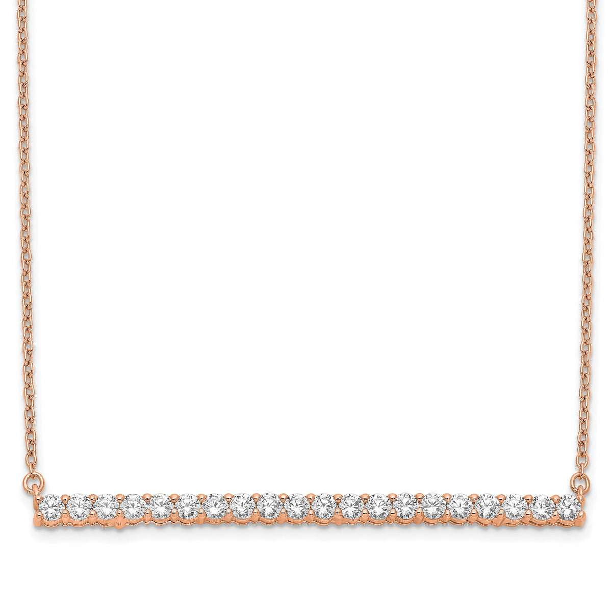 14k Rose Gold 1 carat Lab Grown Diamond VS/SI+ G+ 18 inch Bar Necklace