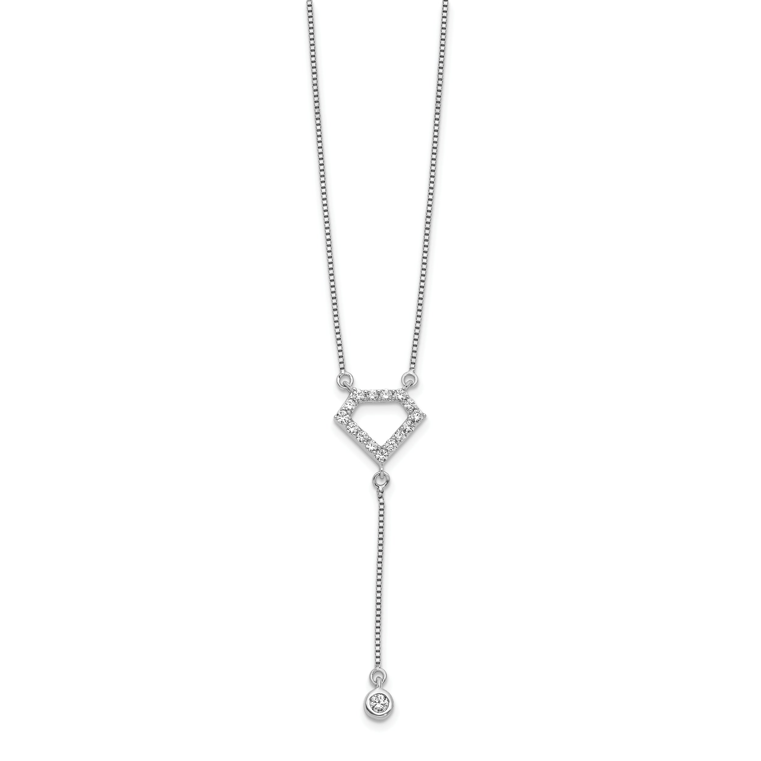 14k White Gold 1/4 carat Lab Grown Diamond VS/SI+ G+ Complete 18 inch Fashion Geometric Diamond Shape Dangle Necklace