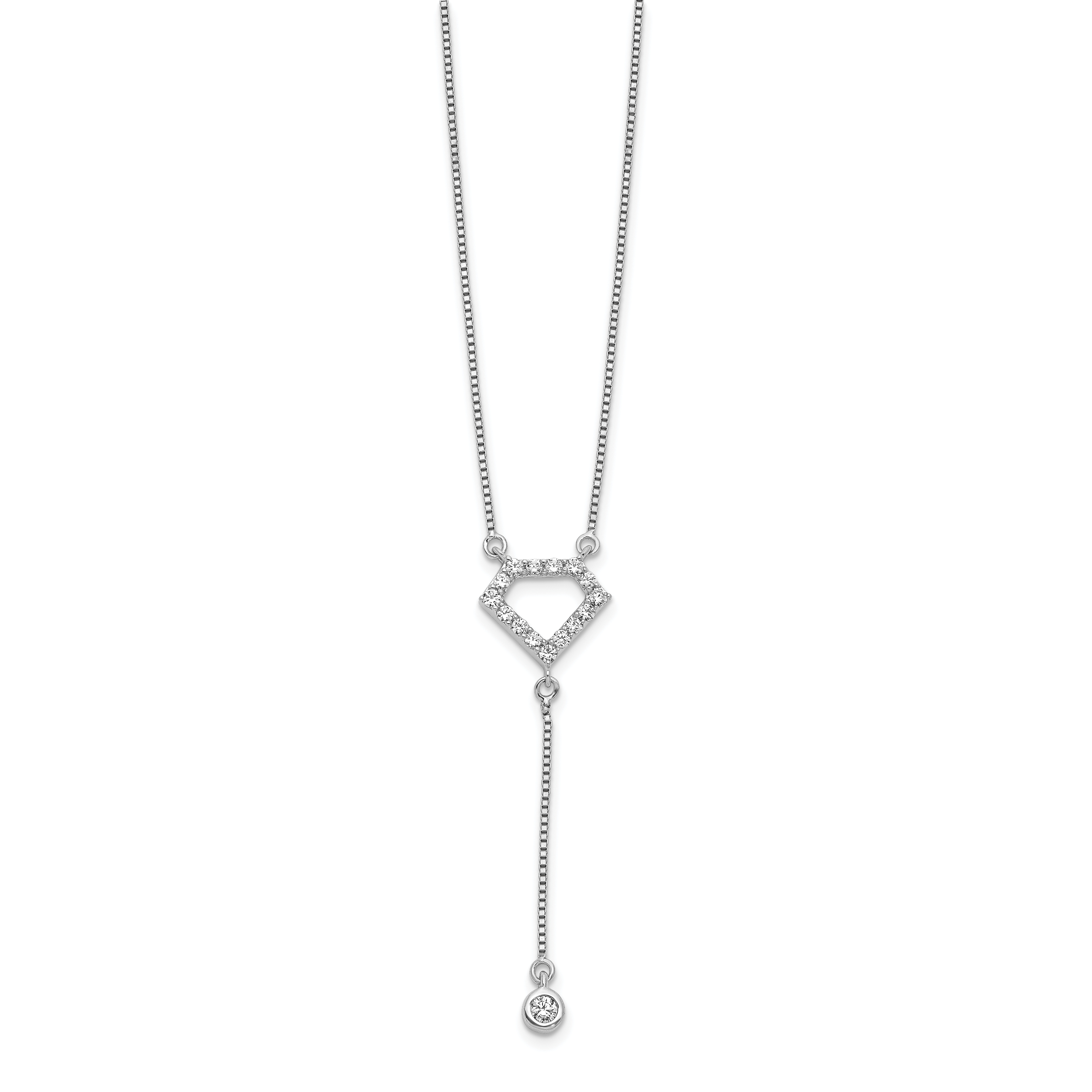 14k White Gold 1/4 carat Lab Grown Diamond VS/SI+ G+ Complete 18 inch Fashion Geometric Diamond Shape Dangle Necklace