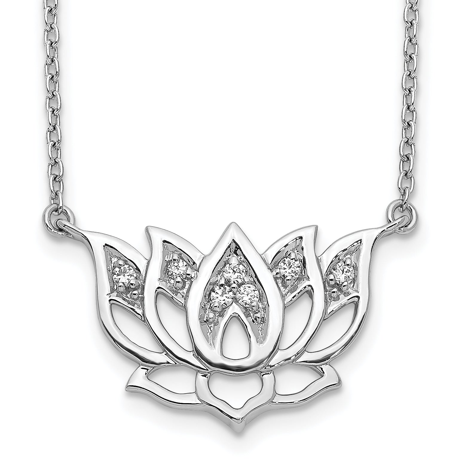 14k White Gold 1/15 carat Lab Grown Diamond VS/SI+ G+ Complete Lotus Flower 18 inch Necklace Main image