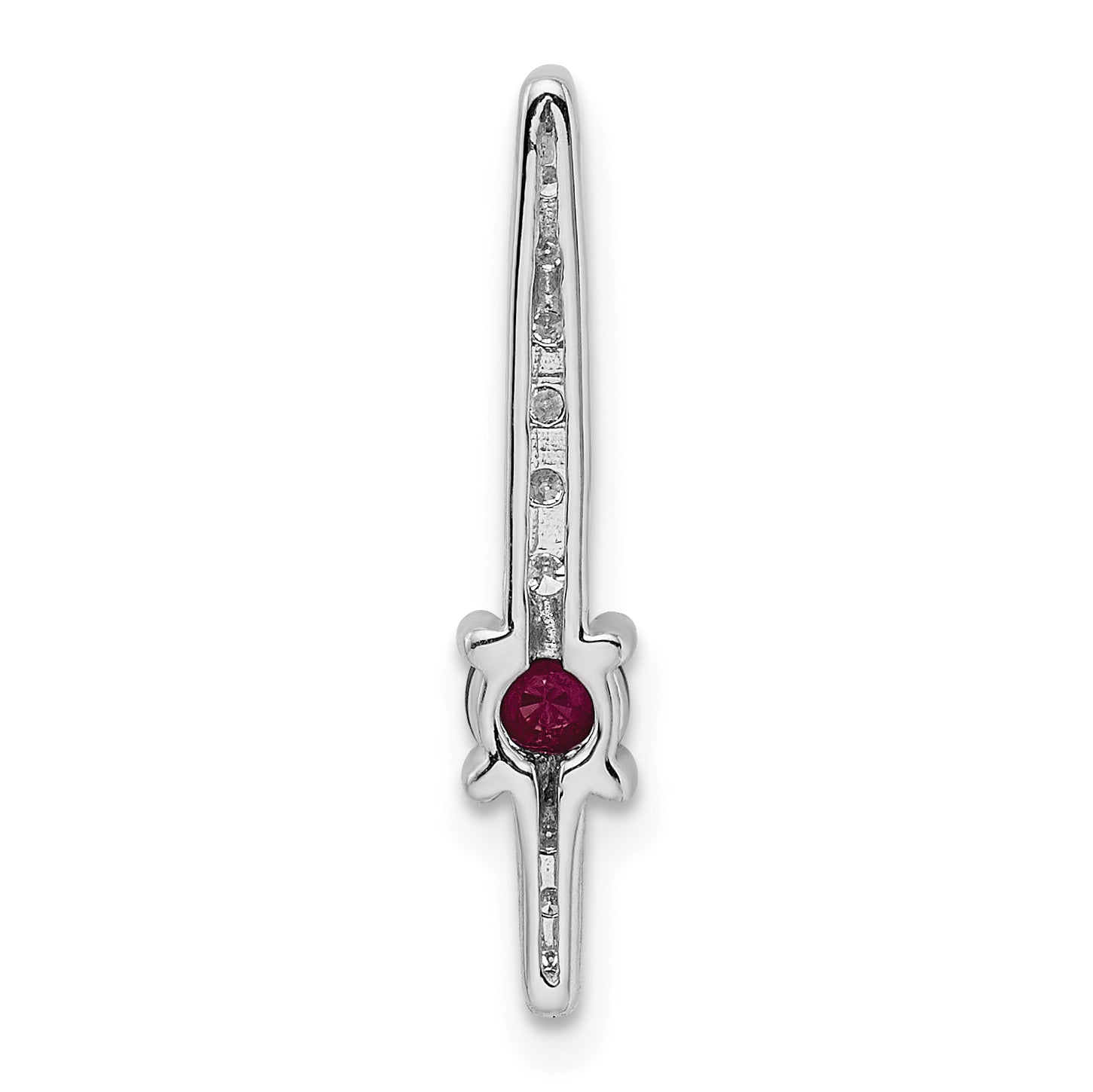14k White Gold 1/6 carat Lab Grown Diamond VS/SI+ G+ and Lab Created Ruby Chain Slide Pendant