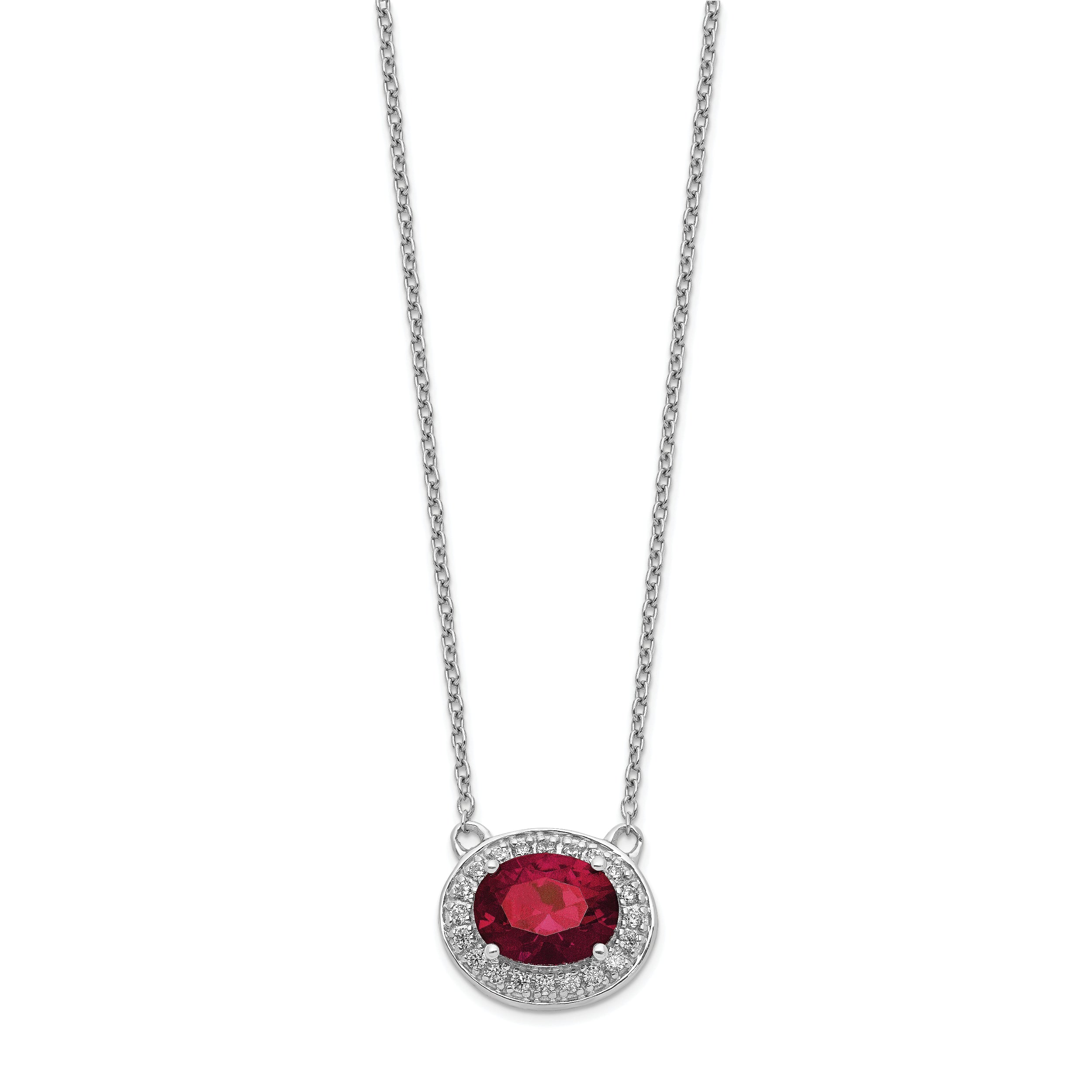 14k White Gold 1/5 carat Lab Grown Diamond VS/SI+ G+ and Created Ruby 18 inch Necklace