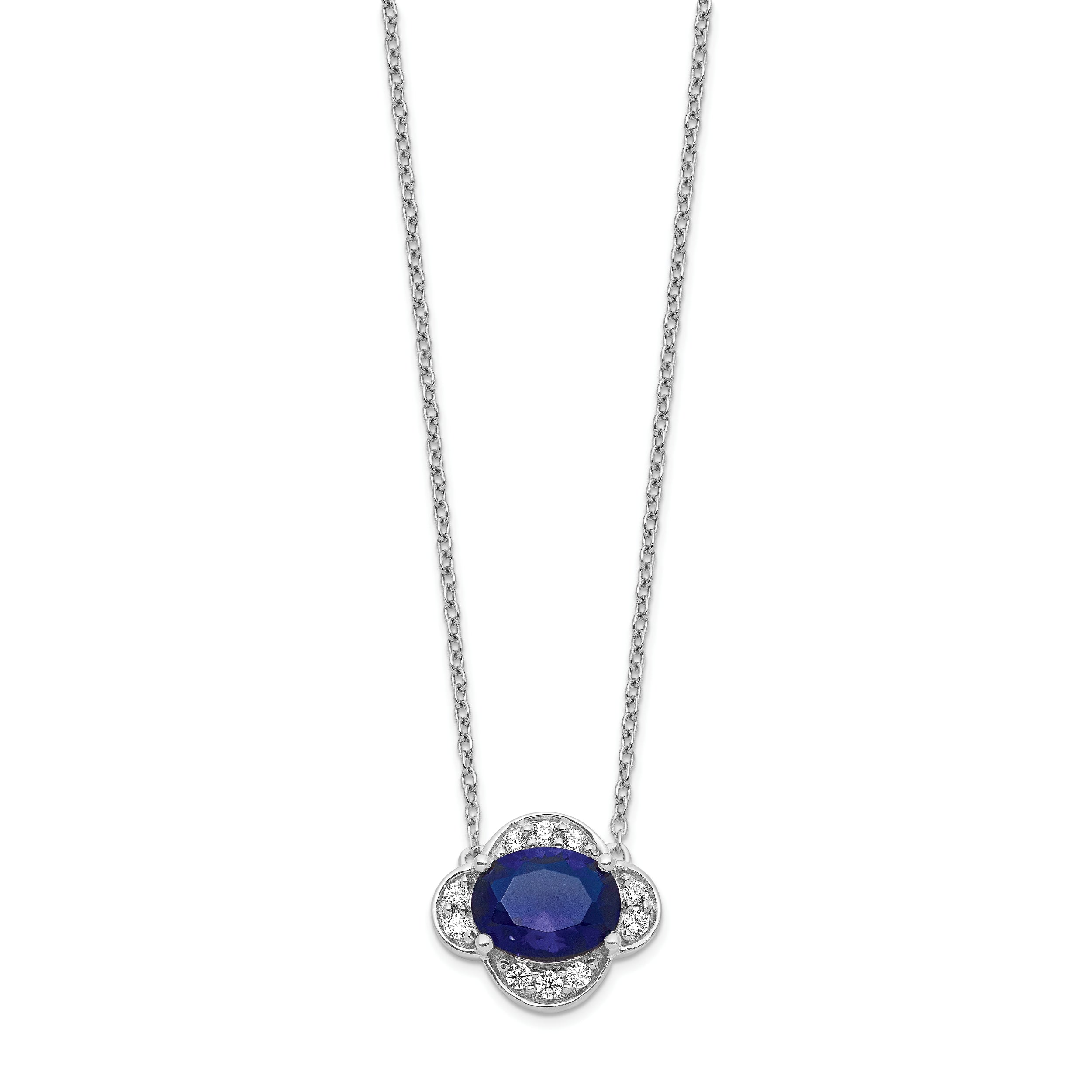 14k White Gold 1/5 carat Lab Grown Diamond VS/SI+ G+ and Created Sapphire Complete 18 inch Necklace