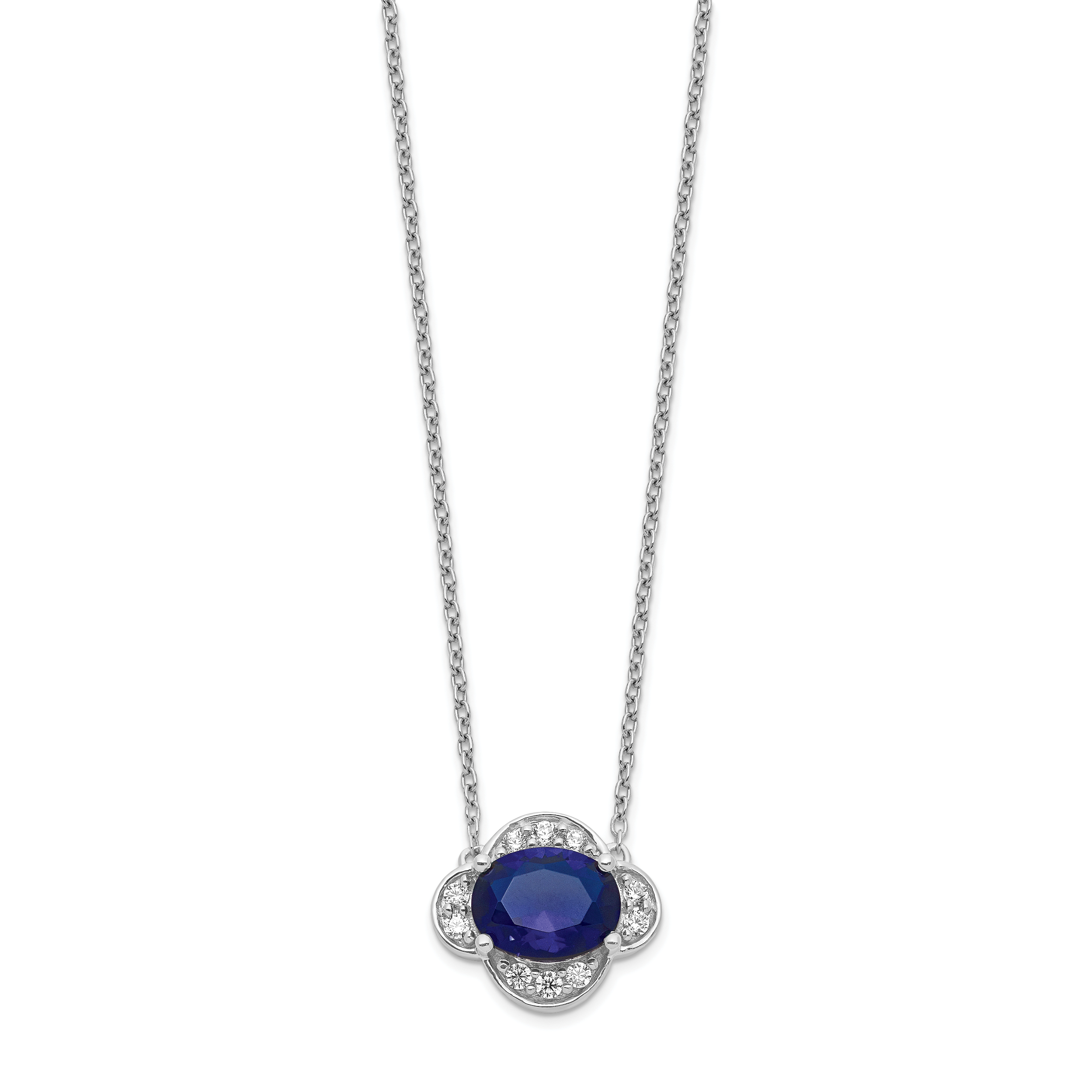 14k White Gold 1/5 carat Lab Grown Diamond VS/SI+ G+ and Created Sapphire Complete 18 inch Necklace Secondary image