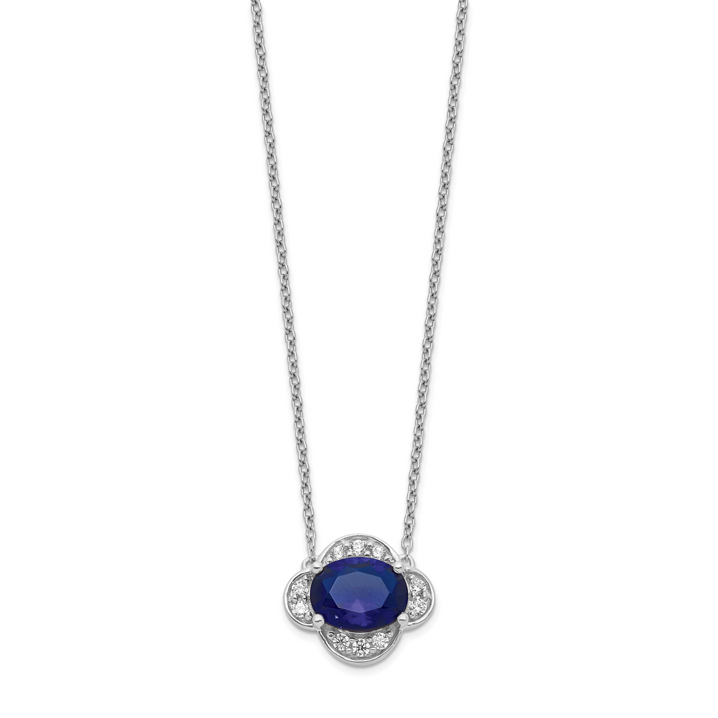 14k White Gold 1/5 carat Lab Grown Diamond VS/SI+ G+ and Created Sapphire Complete 18 inch Necklace