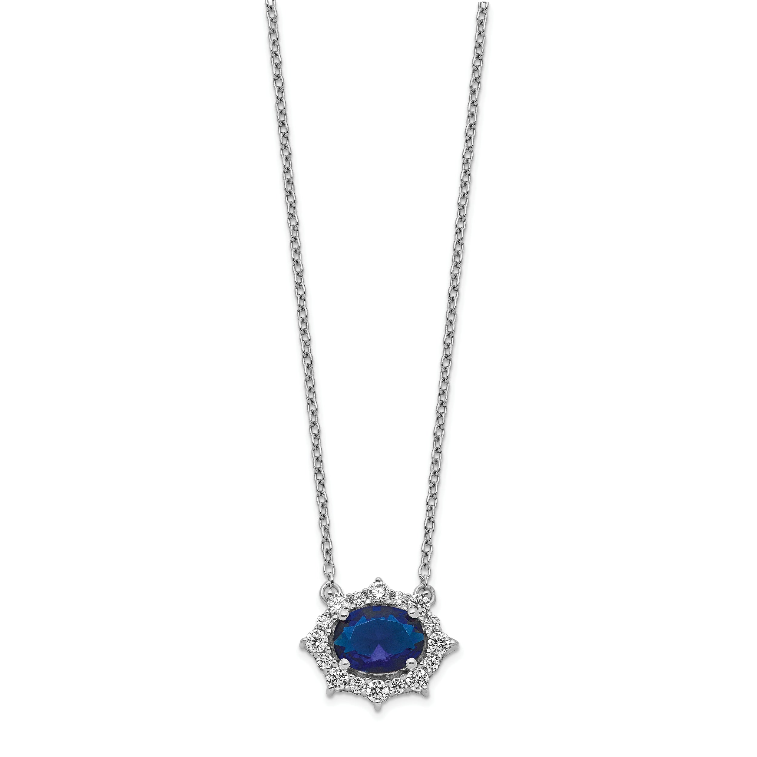 14k White Gold 3/8 carat Lab Grown Diamond VS/SI+ G+ and Created Sapphire 18 inch Necklace
