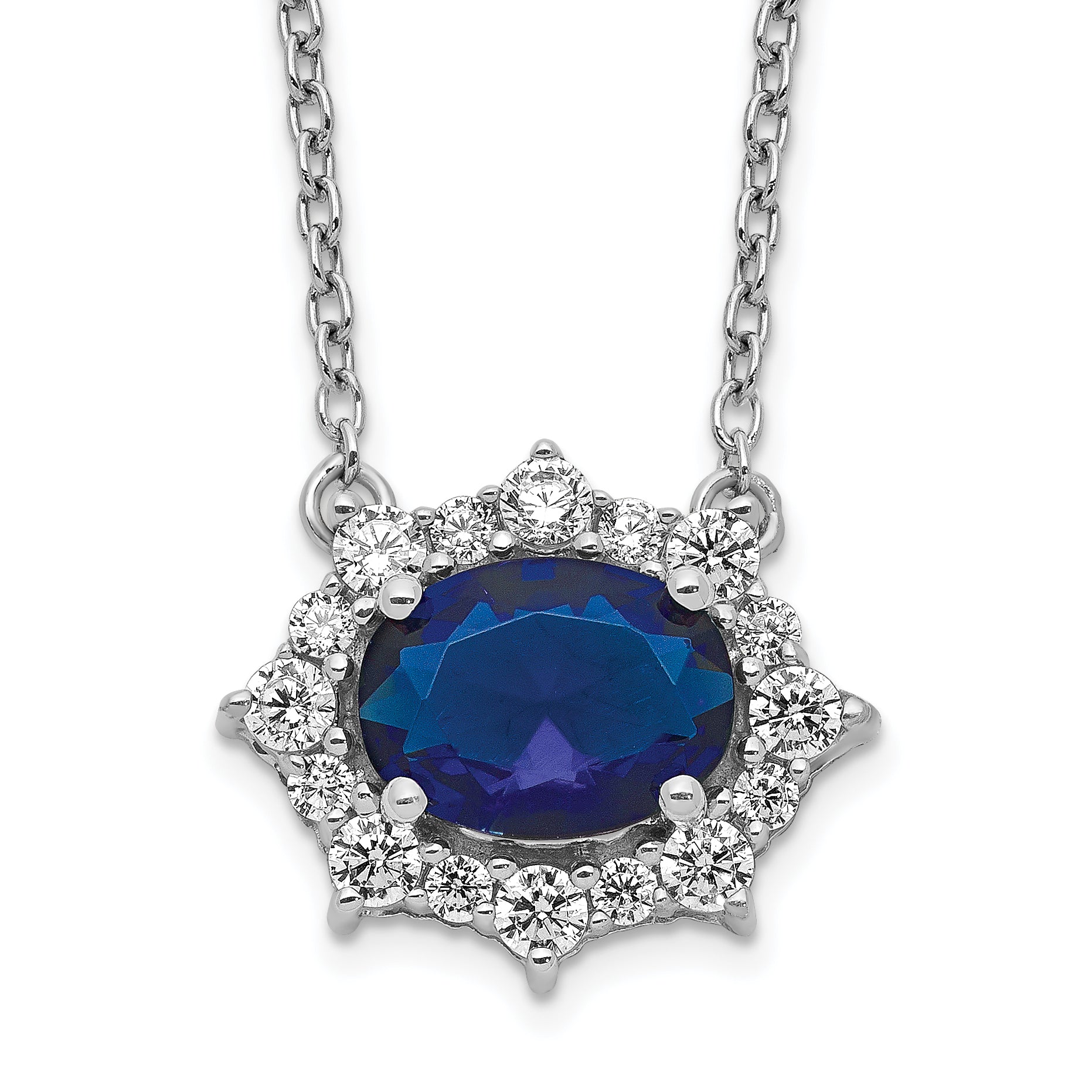 14k White Gold 3/8 carat Lab Grown Diamond VS/SI+ G+ and Created Sapphire 18 inch Necklace