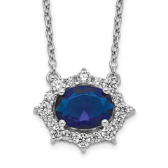 14k White Gold 3/8 carat Lab Grown Diamond VS/SI+ G+ and Created Sapphire 18 inch Necklace