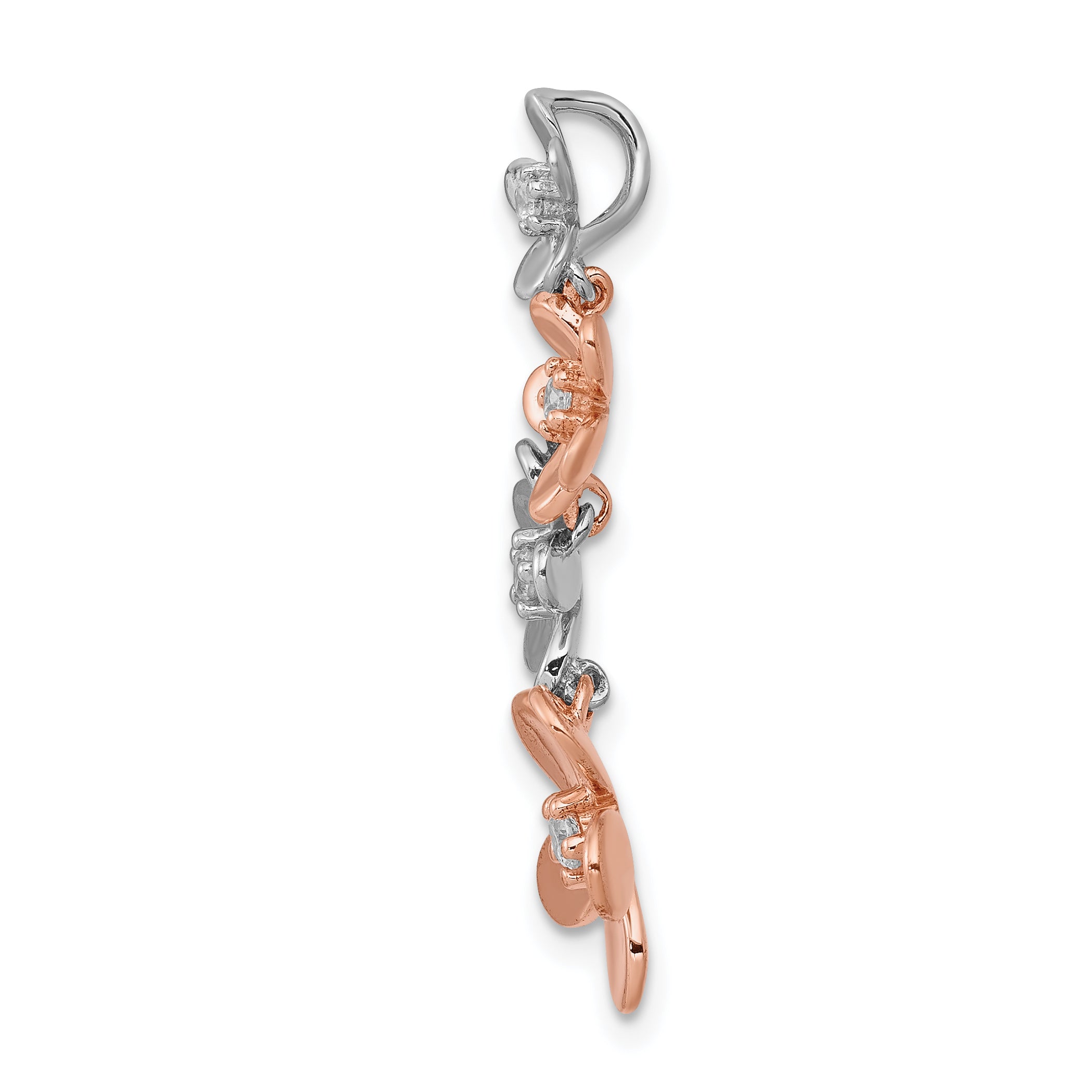14k Rose and White Gold 1/8 carat Diamond Four Flower Chain Slide