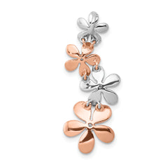 14k Rose and White Gold 1/8 carat Diamond Four Flower Chain Slide
