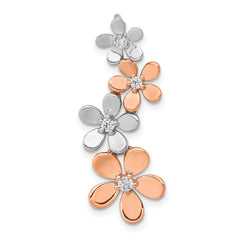 14k Rose and White Gold 1/8 carat Diamond Four Flower Chain Slide