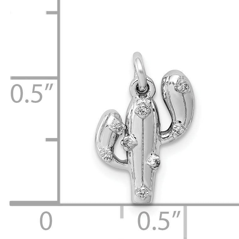 14k White Gold Diamond Cactus Pendant