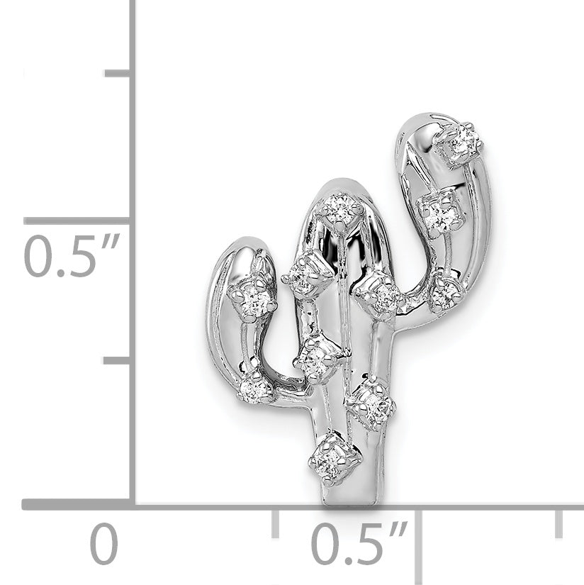 14K White Gold Polished Diamond 1/10 carat Cactus Chain Slide Pendant