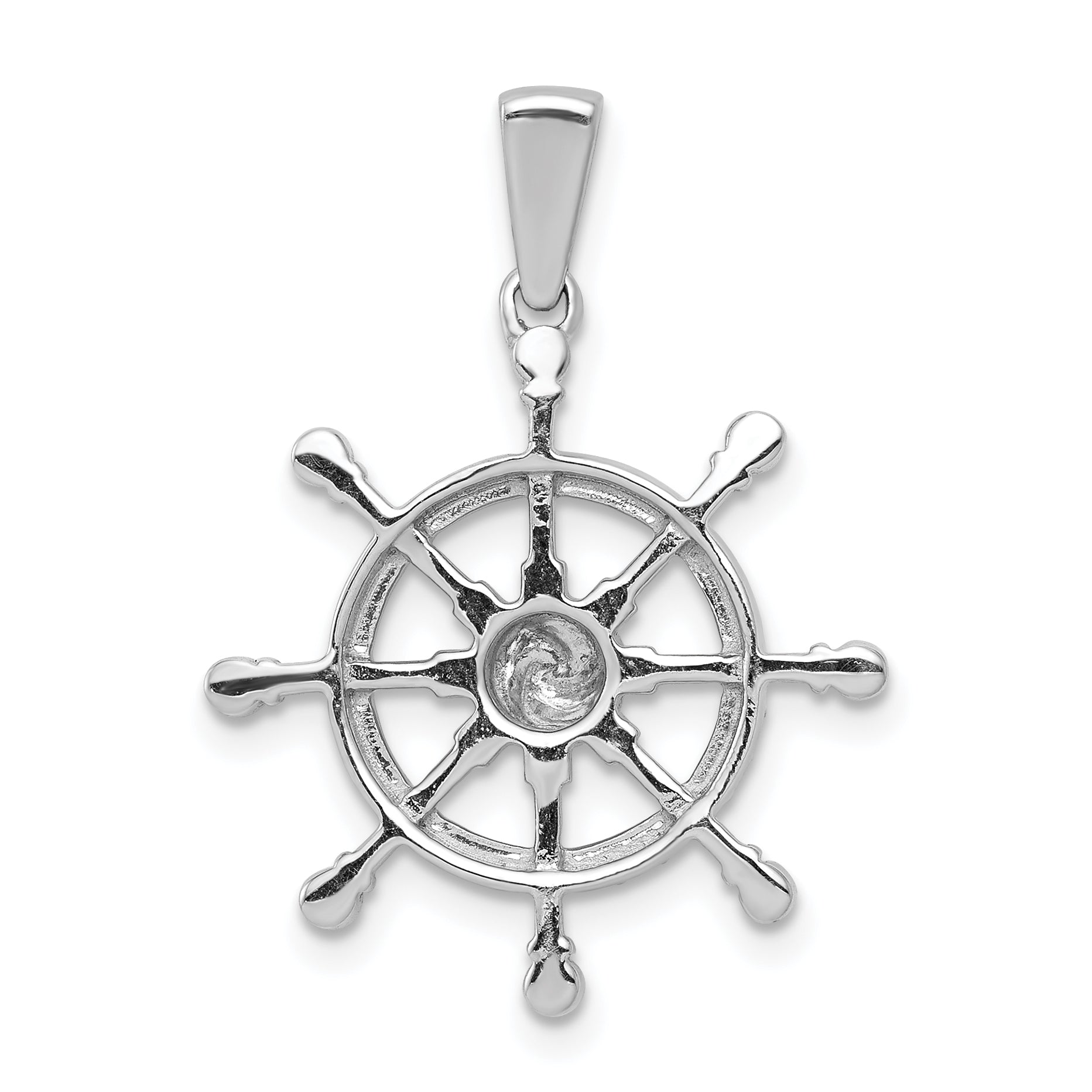 14k White Gold 1/6 carat Diamond Ship Wheel Pendant
