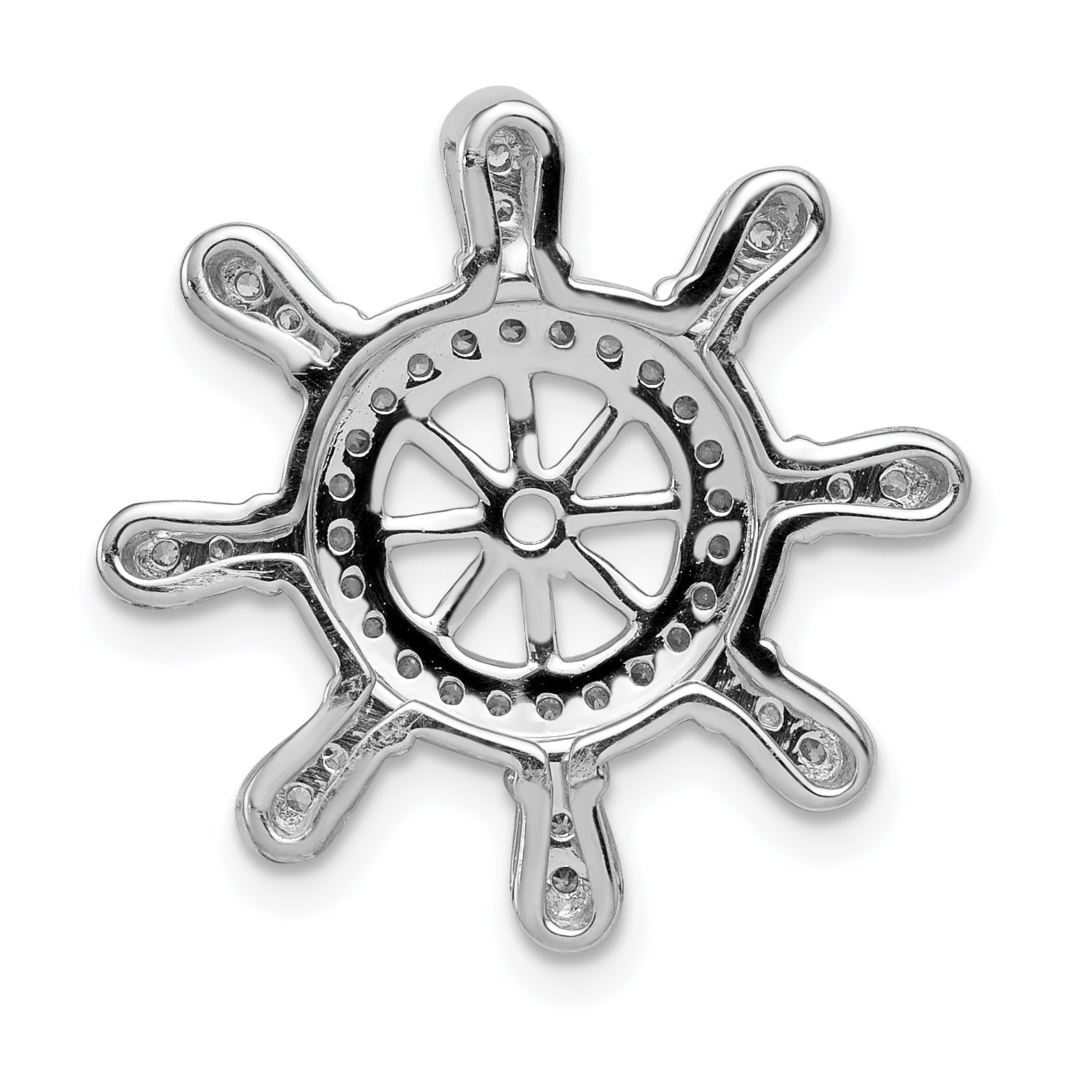 14k White Gold 1/4 carat Diamond Ship Wheel Pendant