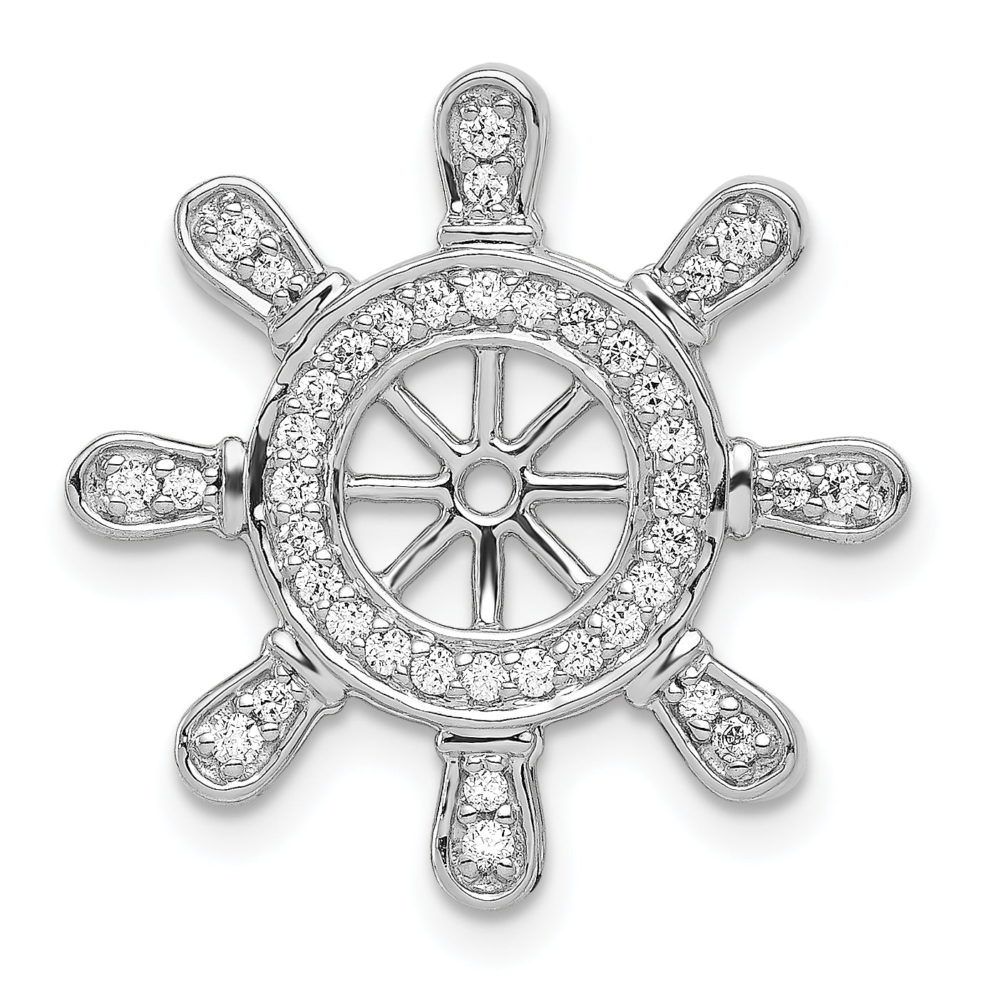 14k White Gold 1/4 carat Diamond Ship Wheel Pendant