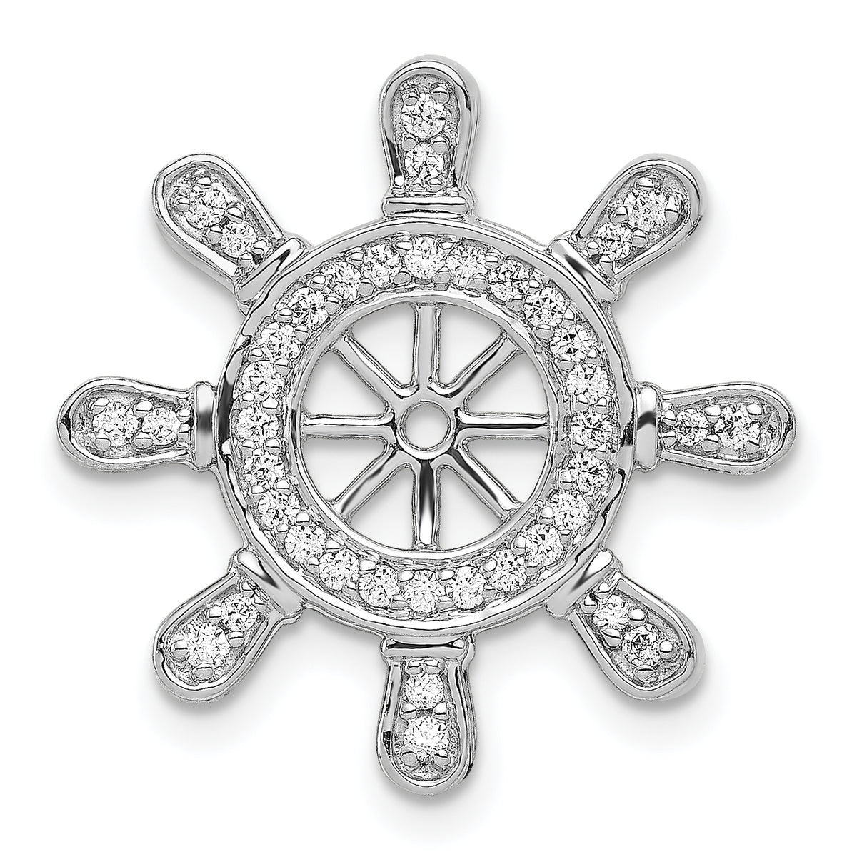 14k White Gold 1/4 carat Diamond Ship Wheel Pendant