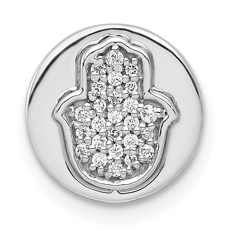 14k White Gold 1/10 carat Diamond Hamsa Round Chain Slide