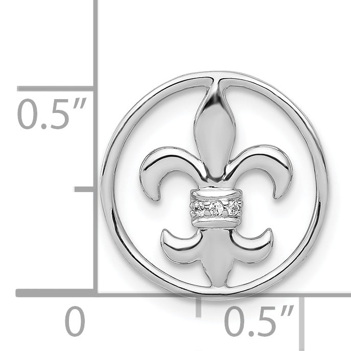 14k White Gold Diamond Fleur De Lis in Circle Chain Slide
