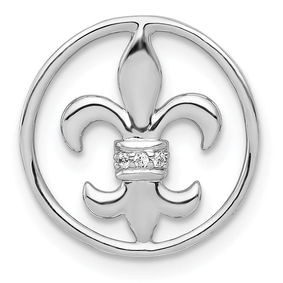 14k White Gold Diamond Fleur De Lis in Circle Chain Slide Main image