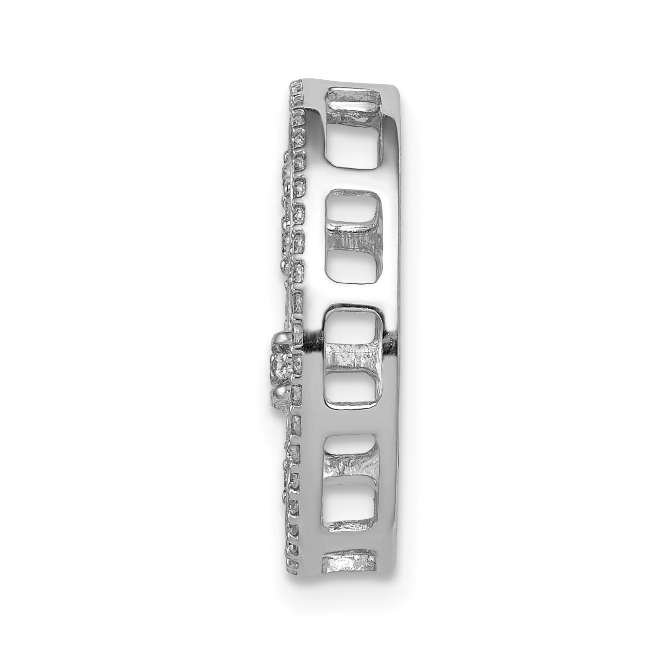 14k White Gold Oval 1/5 carat Diamond Fleur de Lis in Oval Chain Slide Secondary image
