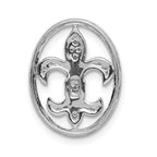 14k White Gold Oval 1/5 carat Diamond Fleur de Lis in Oval Chain Slide