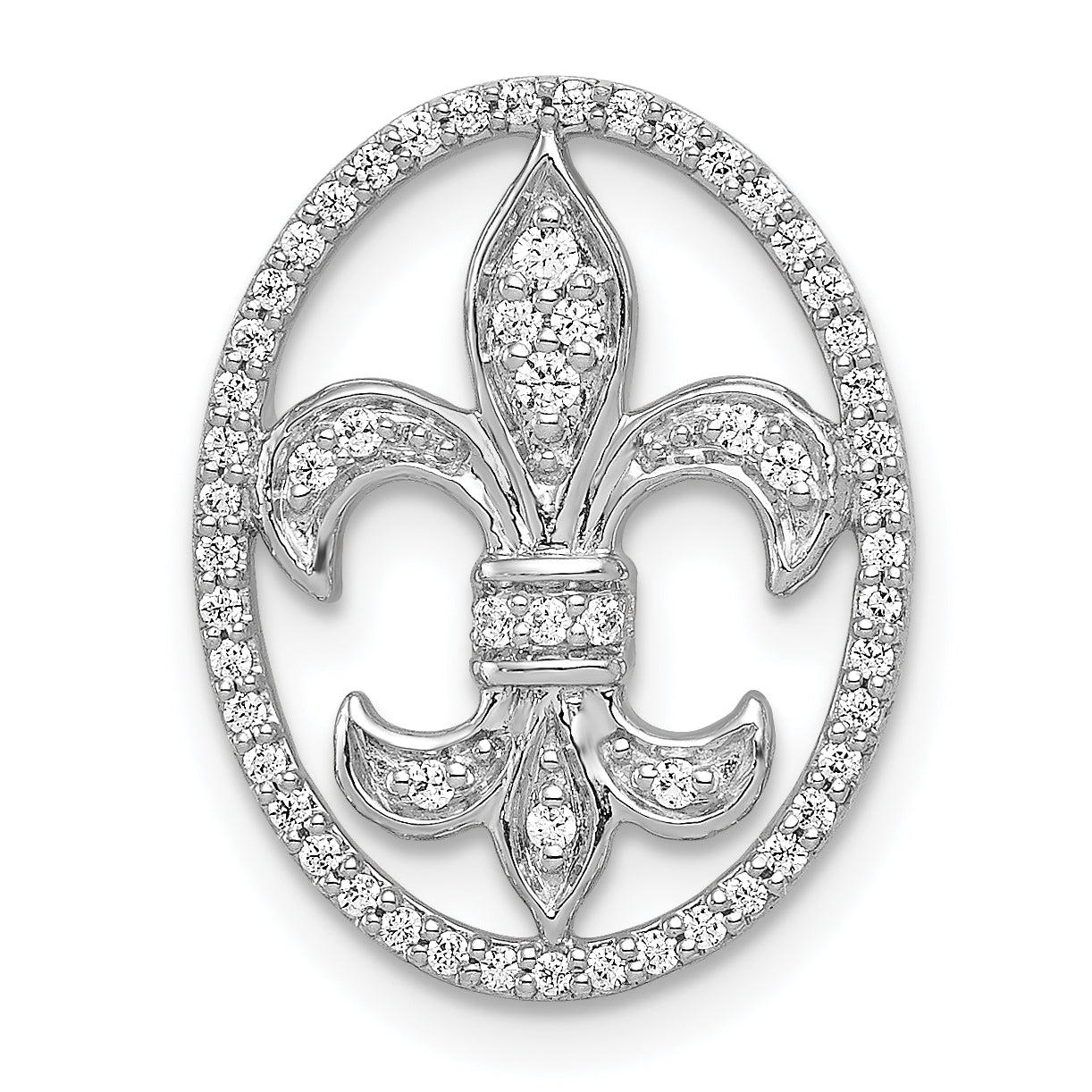 14k White Gold Oval 1/5 carat Diamond Fleur de Lis in Oval Chain Slide