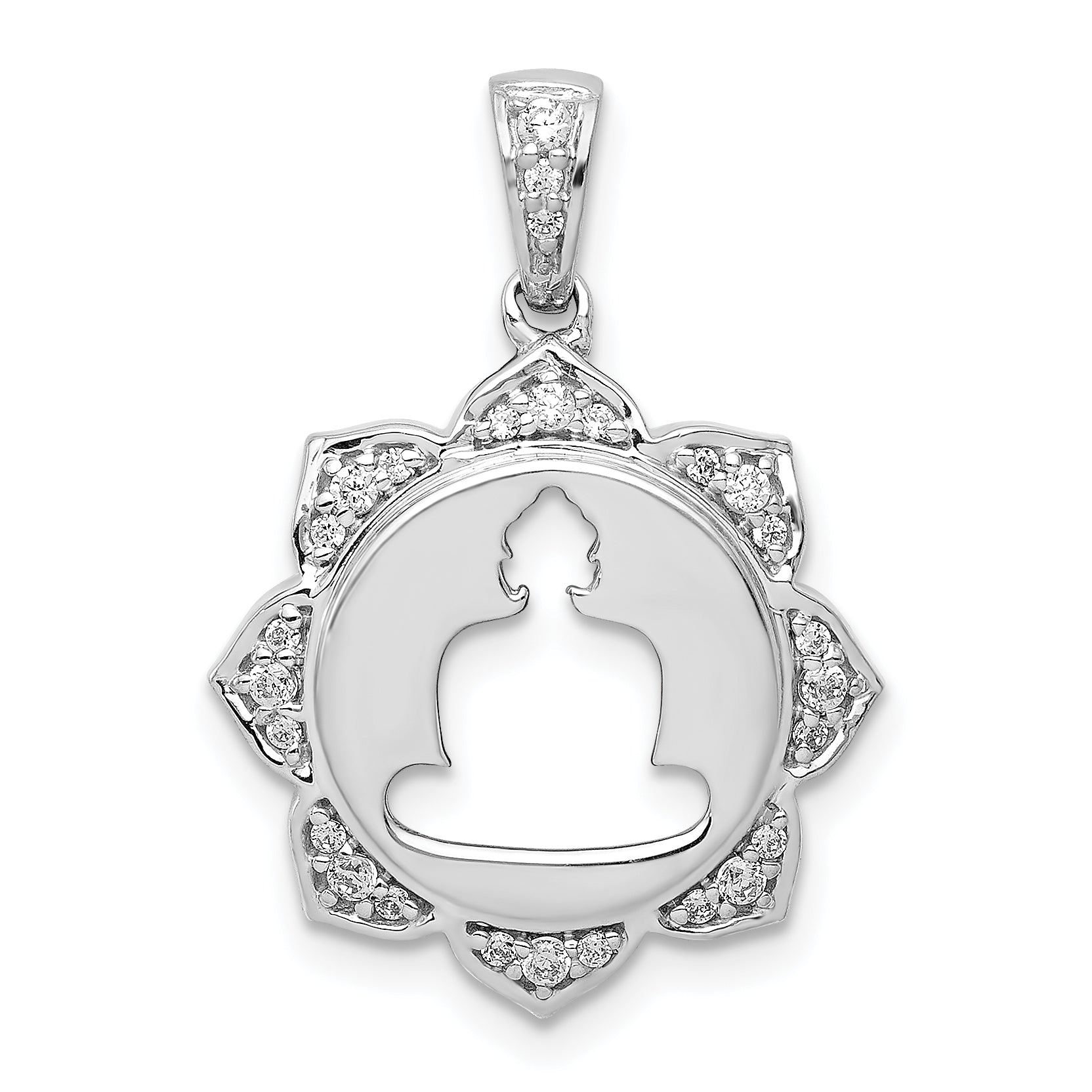 14k White Gold 1/6 carat Diamond Buddha Pendant