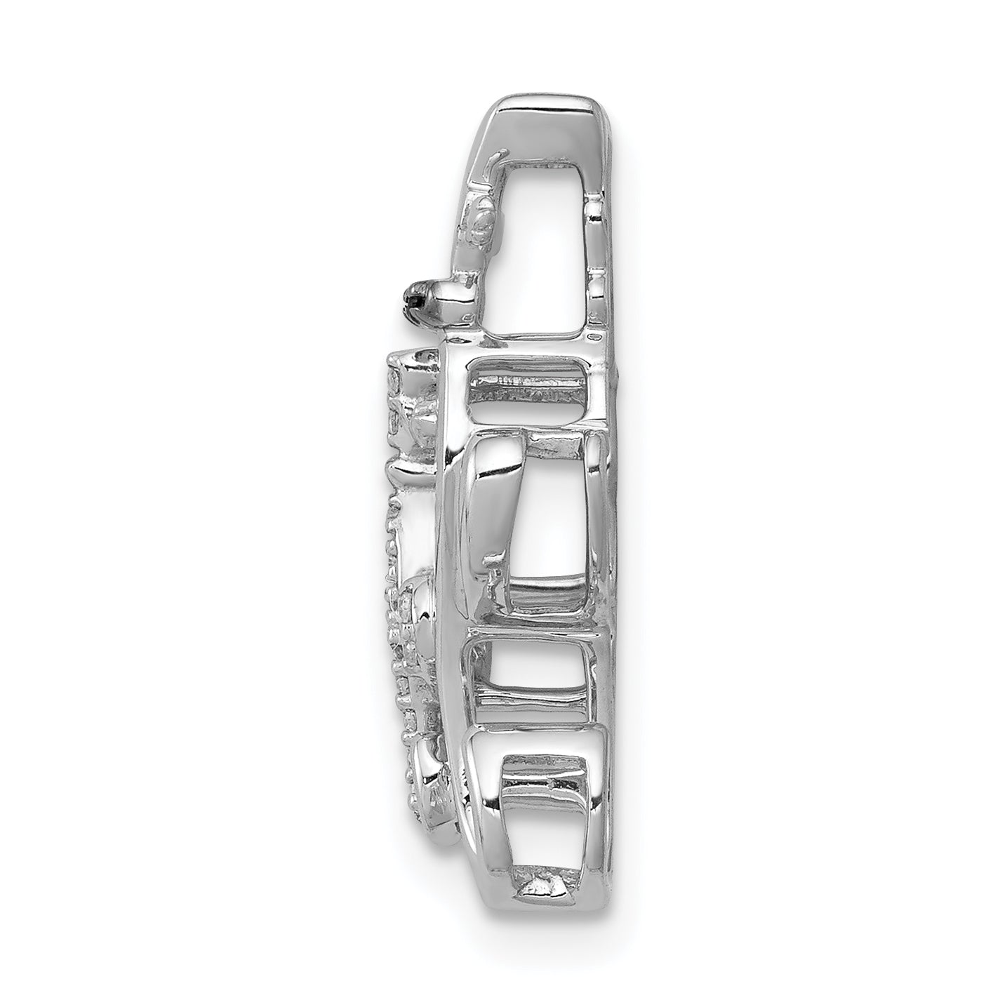 14k White Gold White and Black Diamond Big and Little Cats Chain Slide